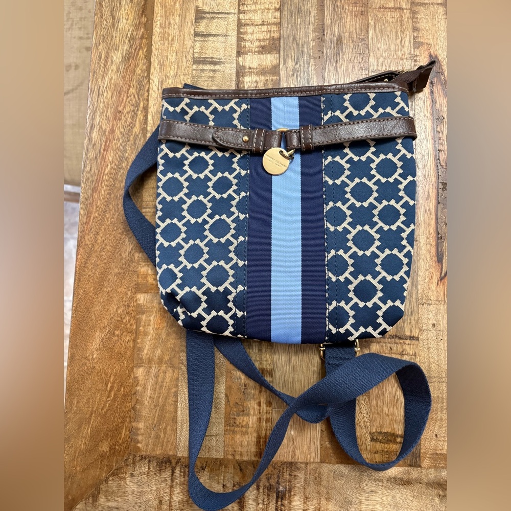 Tommy Hilfiger Blue and Brown Patterned Crossbody Bag